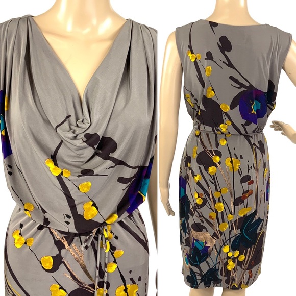 JONES NEW YORK Draped Neck Midi Dress Tie Waist - Picture 6 of 8